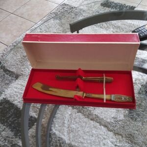 VINTAGE MADE in thailand  Bronzeware 3 Knifes nickle bronze in original box